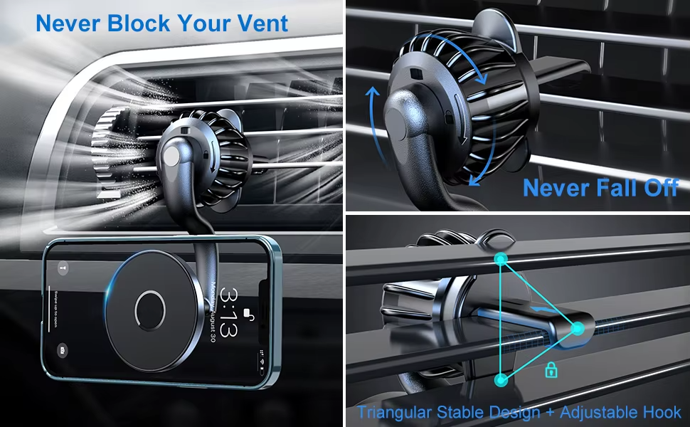 Strong Magnetic 360° Rotation Mag Safe Air Vent Car Mount Dashboard Phone Holder